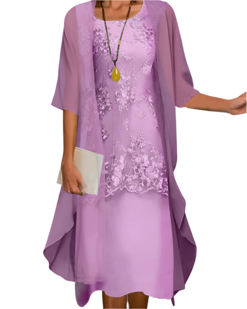 Caroline | Layered Flowing Sleeve Relaxed Fit Midi Wedding Guest Dress