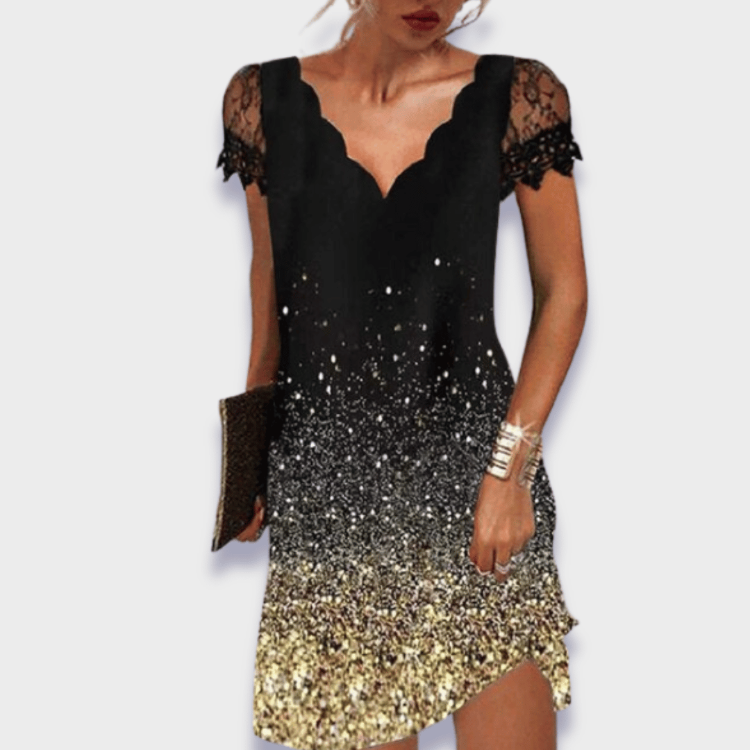 Katherine | Scalloped V Neck Lace Cap Sleeve Elegant Mini Dress