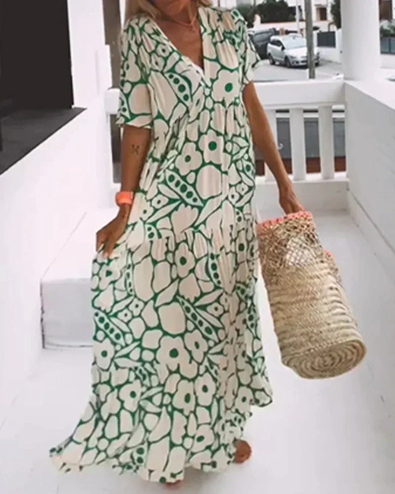 Daisy | Flutter Sleeve Floral V Neck Relaxed Boho Maxi Summer Dress