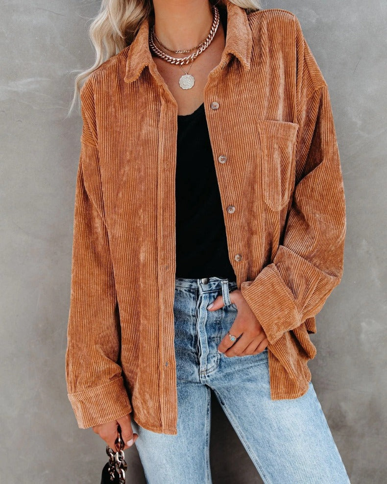 Wrenley | Women's Corduroy Oversized Button Down Shirt