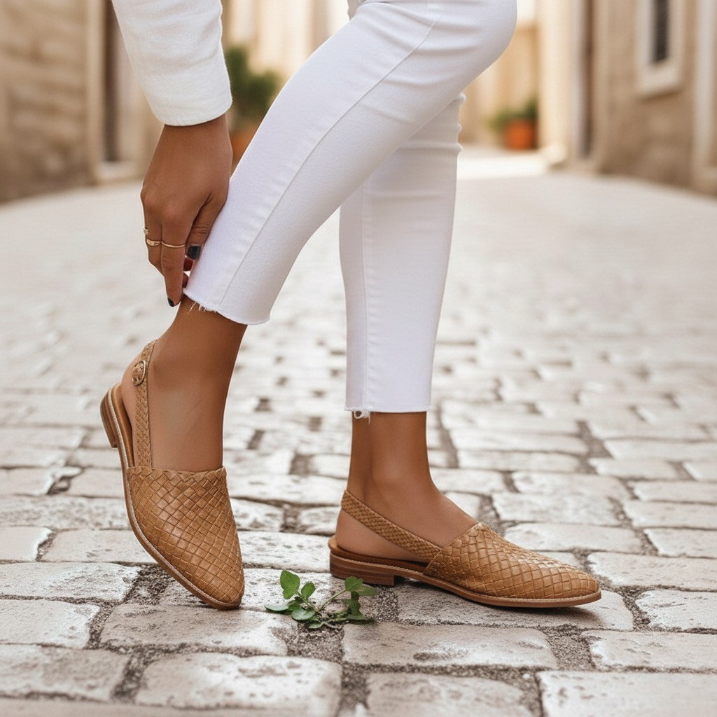 Tavira | Woven Pattern Pointed Toe Slingback Flat Sandal