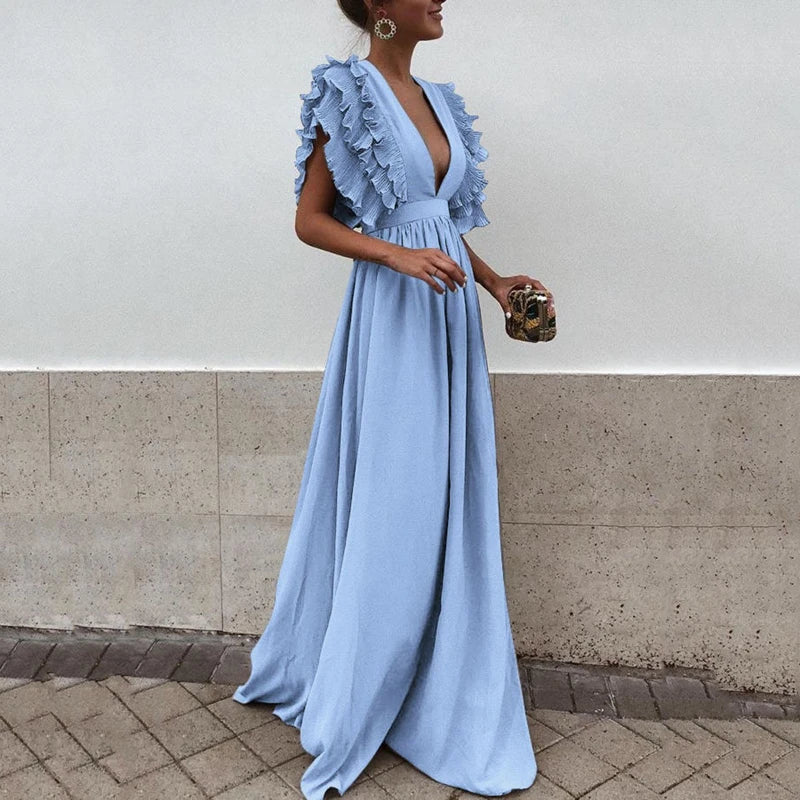 Beatrice | Women's Ruffle V-Neck Flowy Maxi Dress