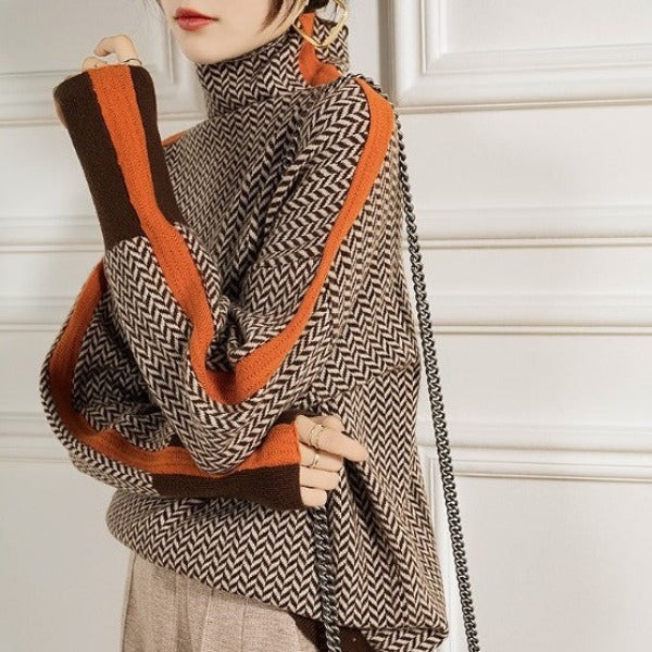 Odetta | Women's Chevron Knitted Turtleneck Sweater