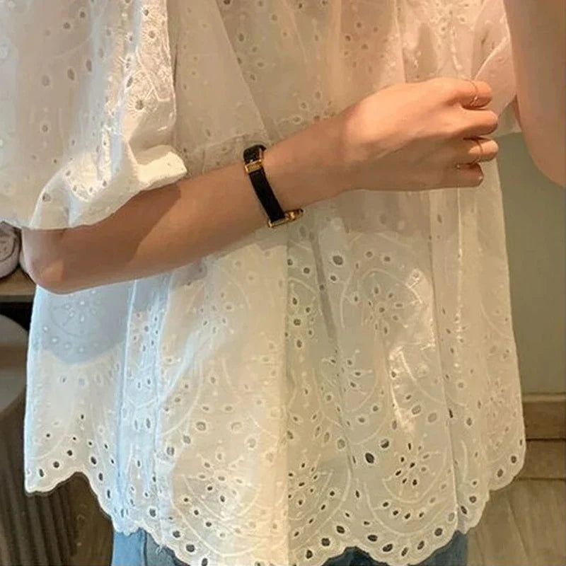 Marcia | Puff Sleeve Broderie Anglaise Loose Relaxed Blouse