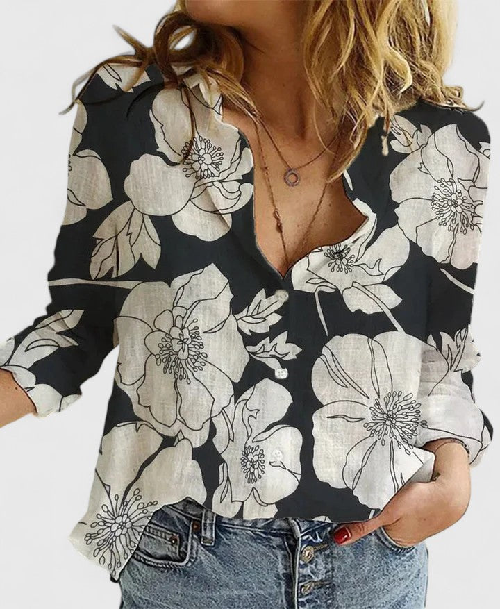 Nadia | Scallop Collar Button Down Long Sleeve Casual Blouse