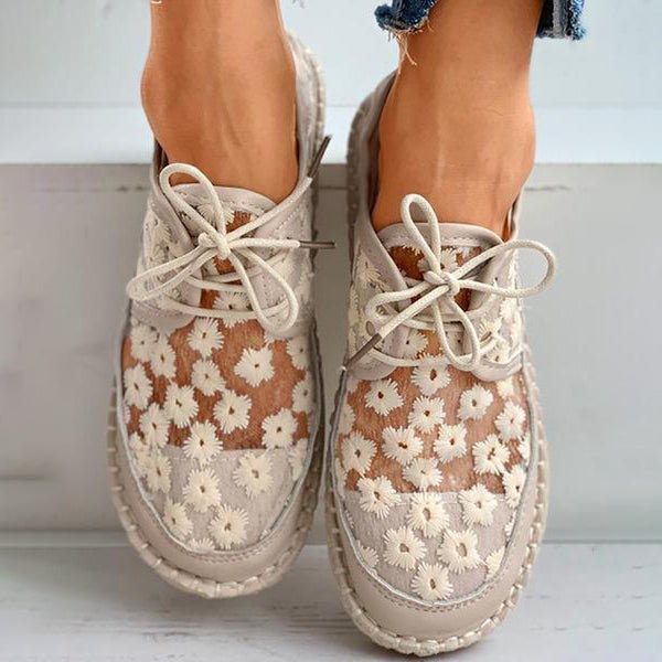 Delyse | Women's Floral Lace Embroidered Lace-Up Trainer