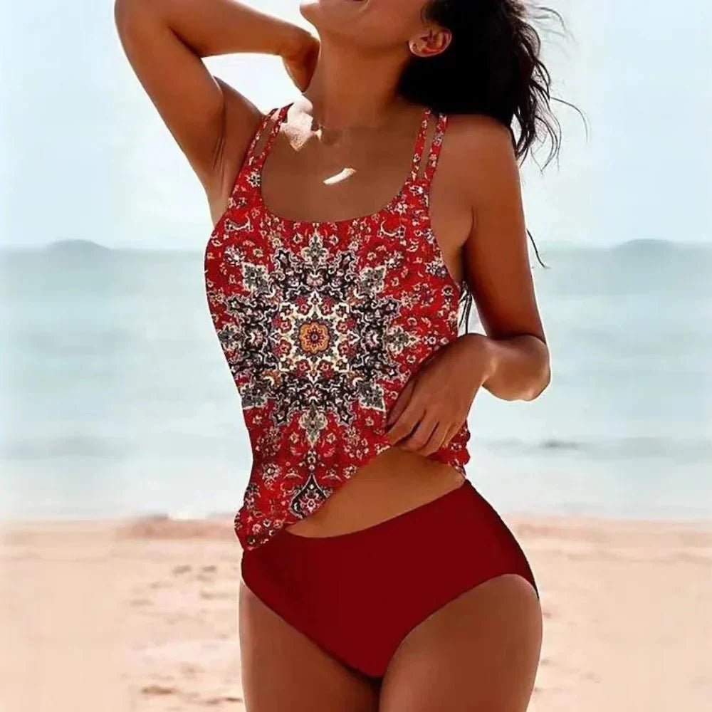Emma | Boho Floral Tankini Set High Waisted Double Strap