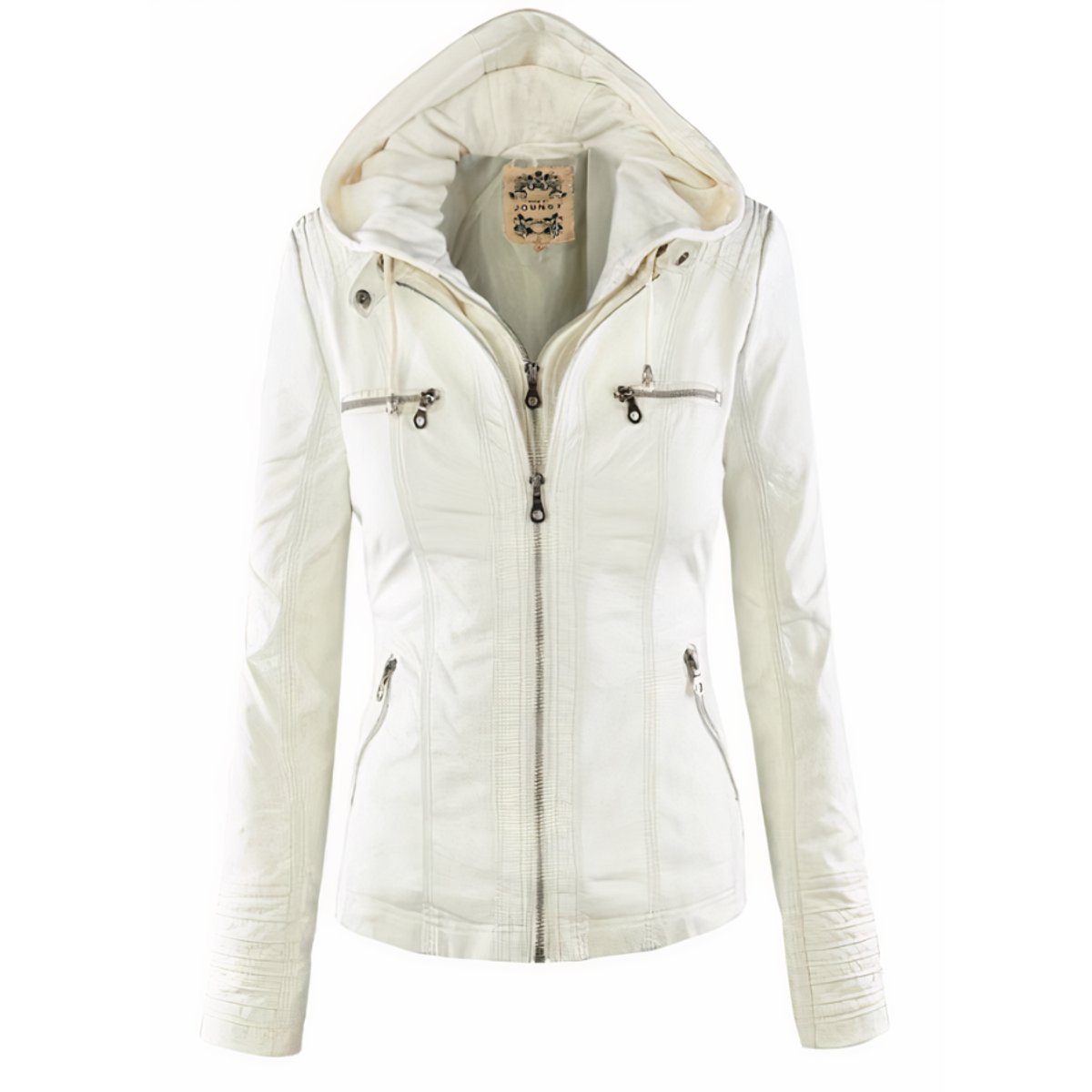 Rosalind | Women's Hooded Moto Faux Leather Removable Hood Jacket