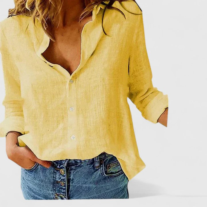 Elena | Long Sleeve Button Down Lapel Collar Relaxed Linen Blouse