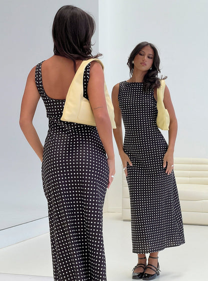 Diane | Polka Dot Boat Neck Sleeveless Fitted Midi Dress