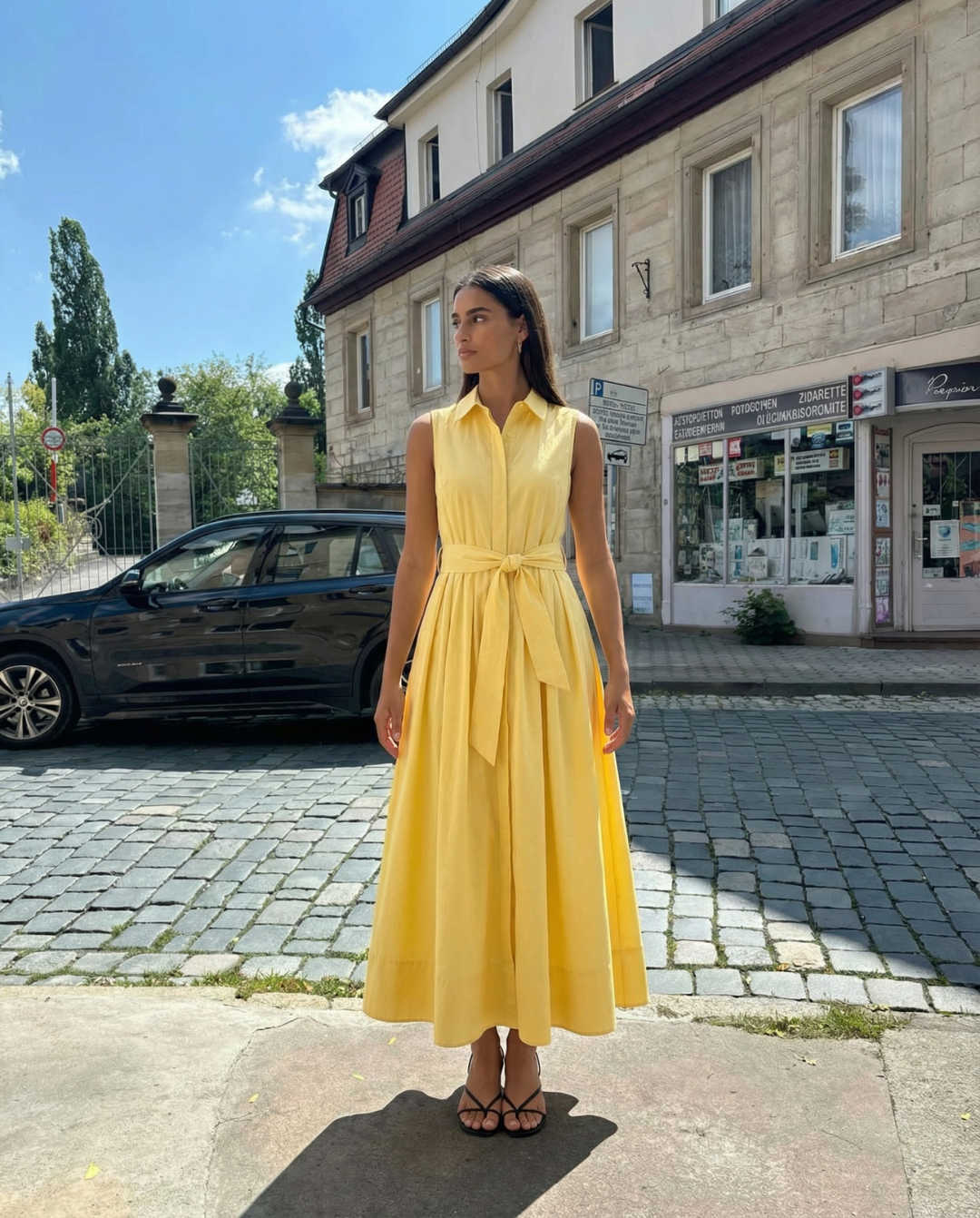 Anne | Sleeveless Pleated Waist Midi Wedding Guest Dress