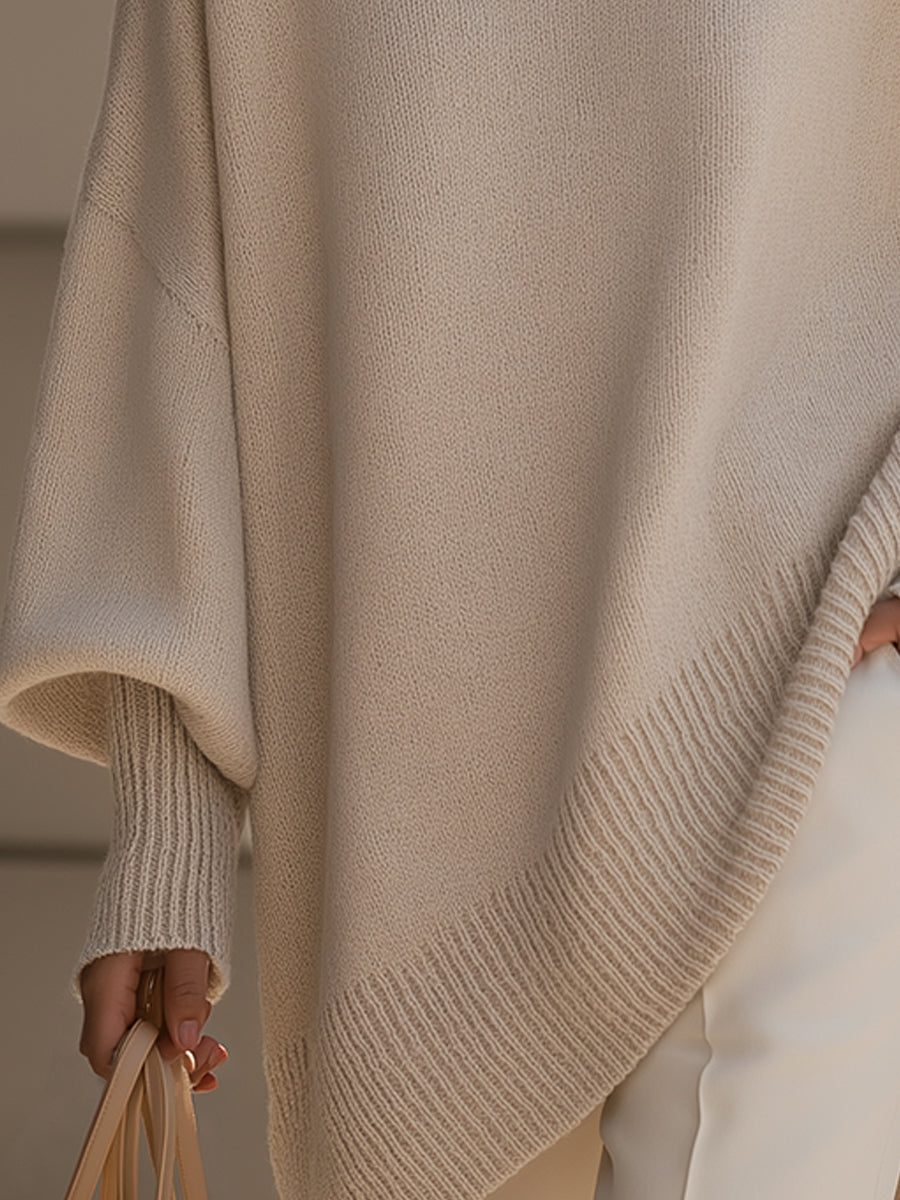 Rosalind | Women's Oversized Draped Asymmetric Knit Poncho Sweater