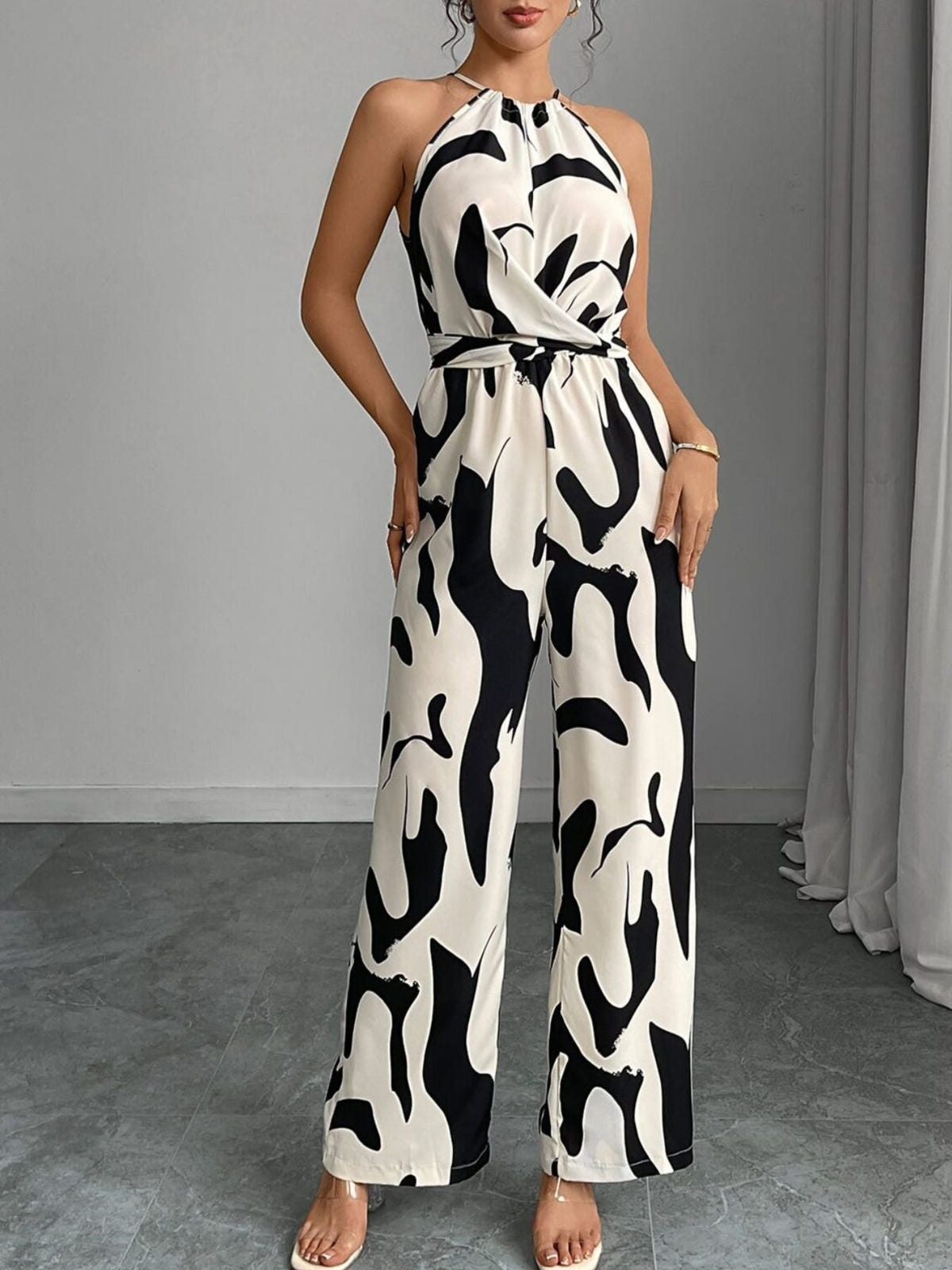 Seraphine | Women's Abstract Print Halter Neck Wide Leg Jumpsuit
