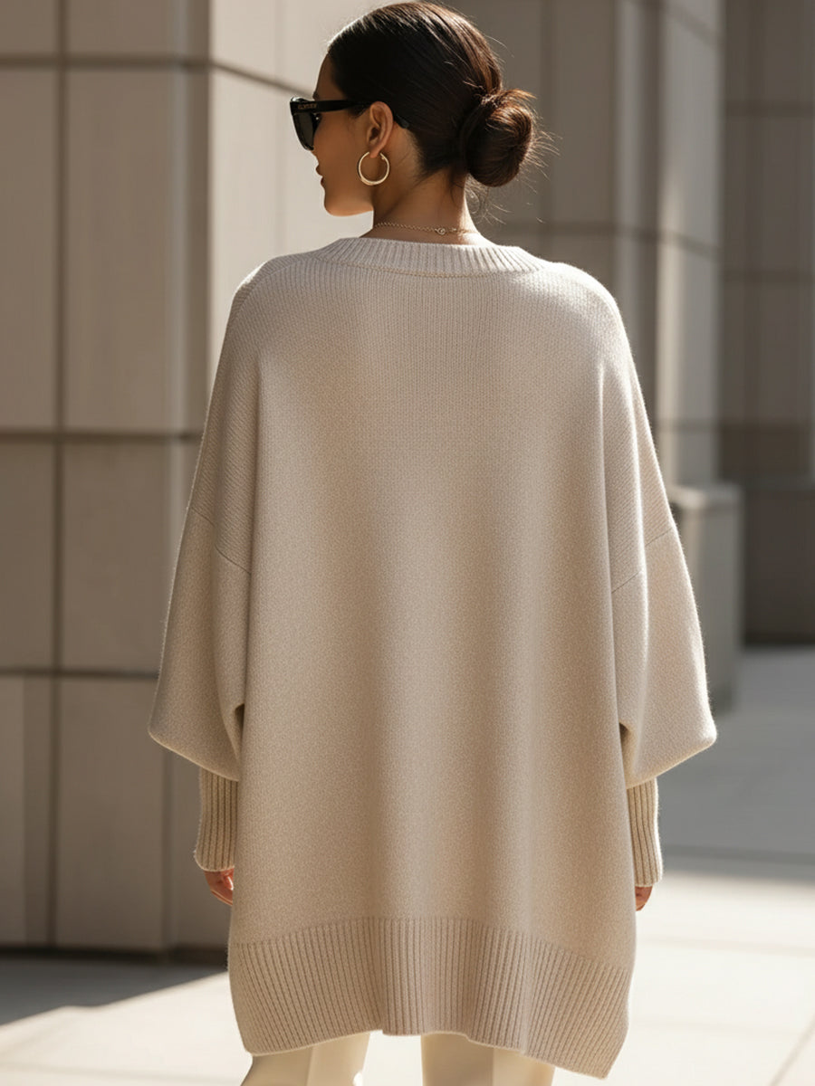 Rosalind | Women's Oversized Draped Asymmetric Knit Poncho Sweater