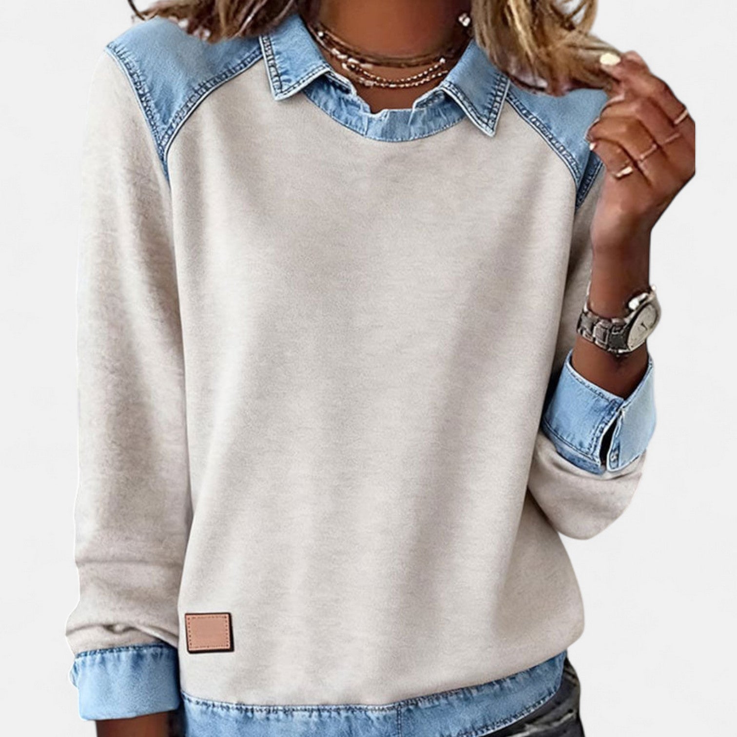 Marlowe | Women's Denim Contrast Colour Block Long Sleeve Sweatshirt
