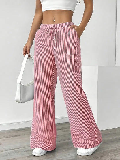 Marisol | Women's Wide Leg Striped Drawstring Beach Pants