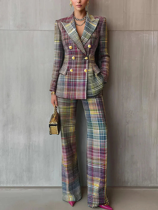 Sophia | Women's Plaid Double Breasted Tailored Suit Set