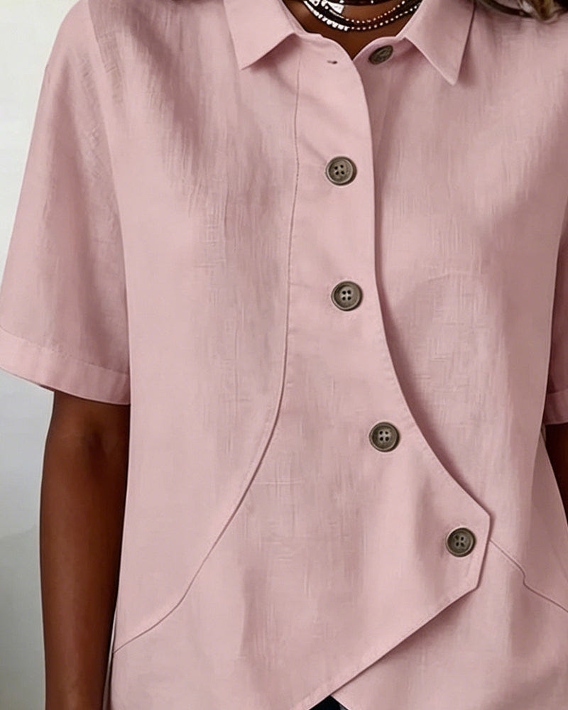 Marlowe | Women's Asymmetrical Placket Button Down Linen Blend Shirt