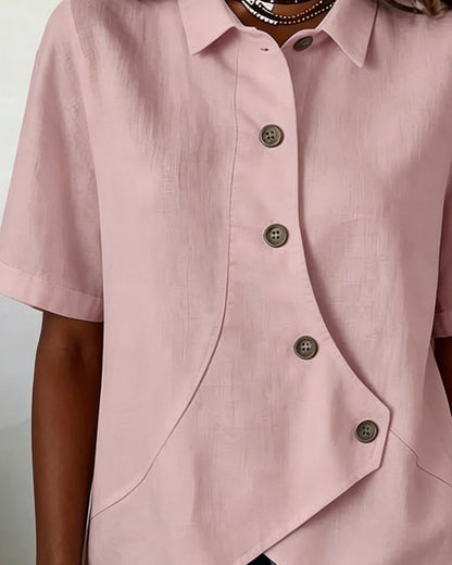 Marlowe | Women's Asymmetrical Placket Button Down Linen Blend Shirt