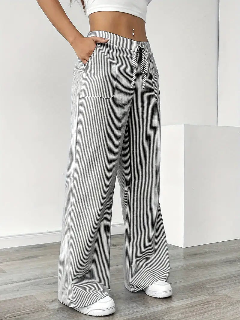 Marisol | Women's Wide Leg Striped Drawstring Beach Pants