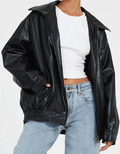 Rosalind | Women's Oversized Faux Leather Bomber Jacket