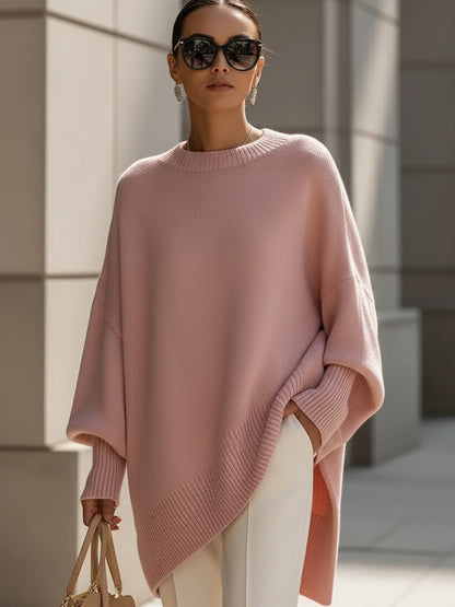 Rosalind | Women's Oversized Draped Asymmetric Knit Poncho Sweater