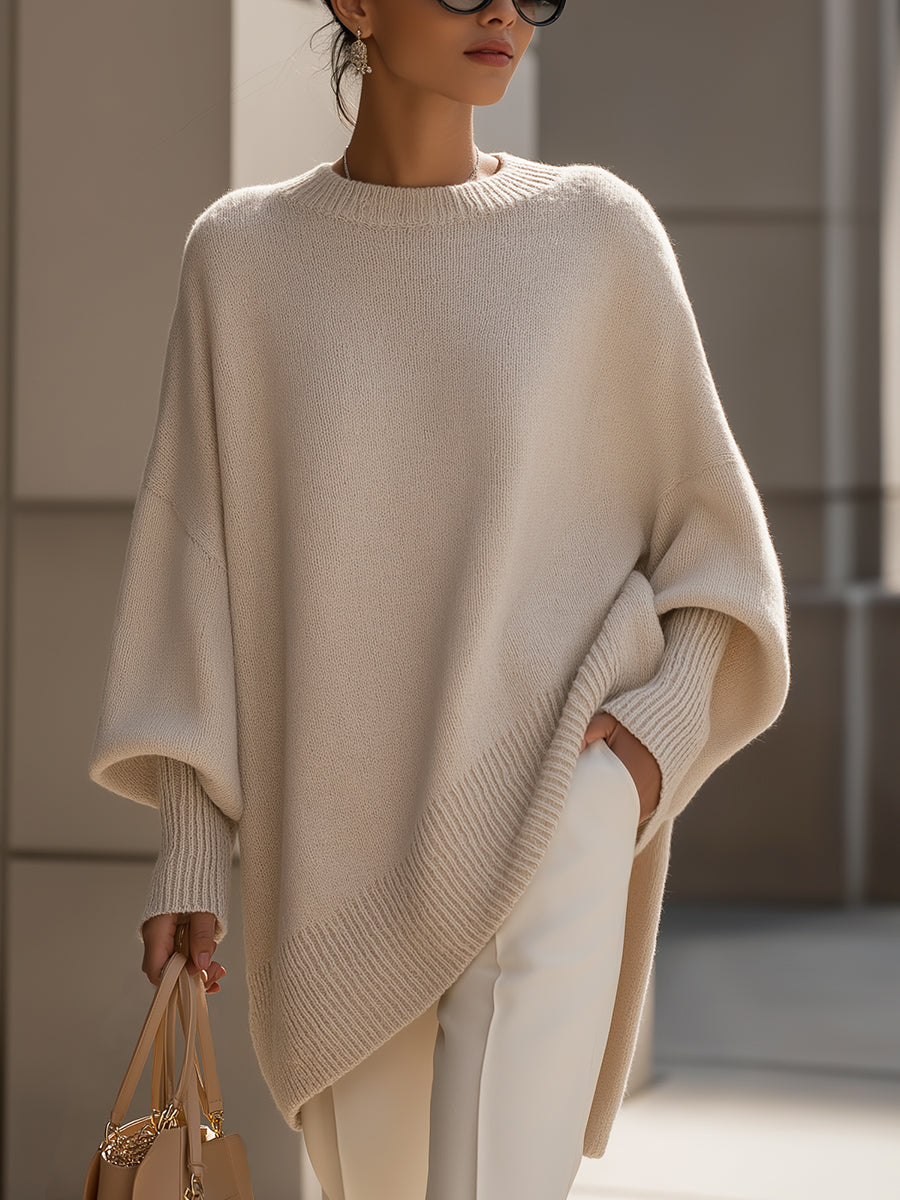 Rosalind | Women's Oversized Draped Asymmetric Knit Poncho Sweater