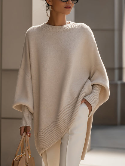 Rosalind | Women's Oversized Draped Asymmetric Knit Poncho Sweater