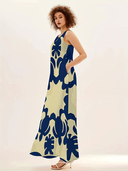 Marlowe | Women's Abstract Print Sleeveless Swing Maxi Dress
