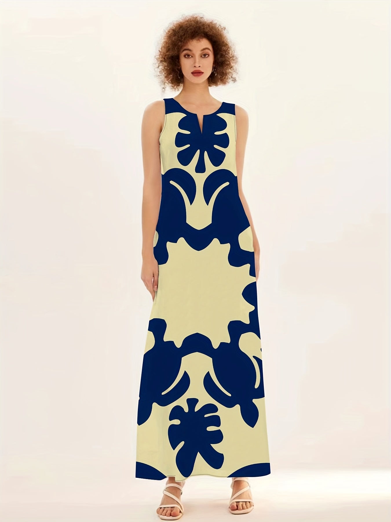 Marlowe | Women's Abstract Print Sleeveless Swing Maxi Dress