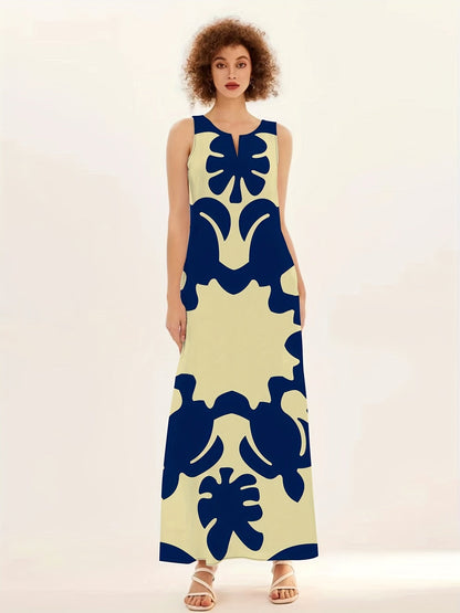 Marlowe | Women's Abstract Print Sleeveless Swing Maxi Dress