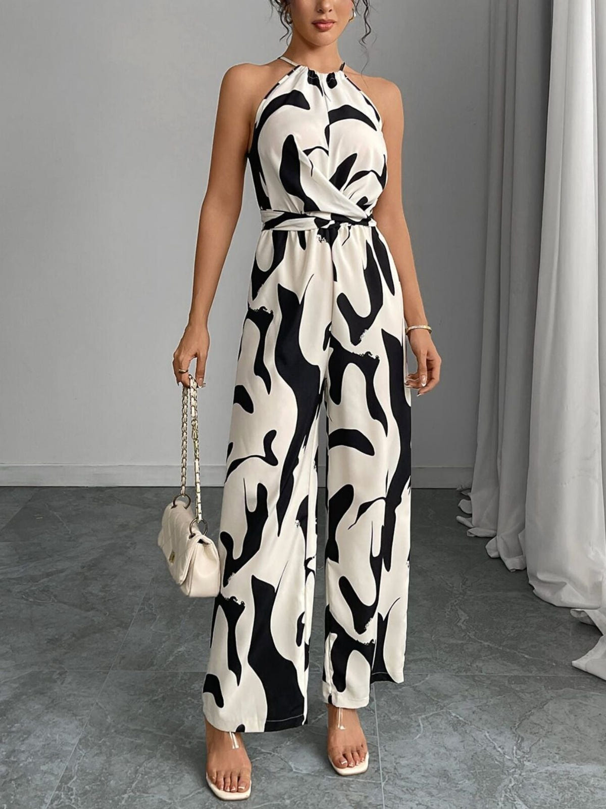 Seraphine | Women's Abstract Print Halter Neck Wide Leg Jumpsuit