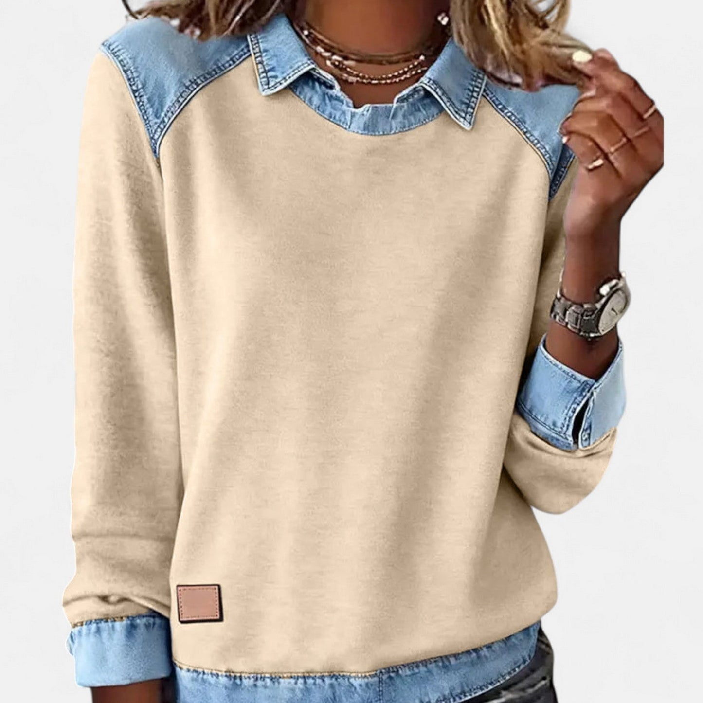 Marlowe | Women's Denim Contrast Colour Block Long Sleeve Sweatshirt