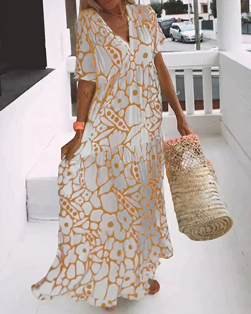 Daisy | Flutter Sleeve Floral V Neck Relaxed Boho Maxi Summer Dress