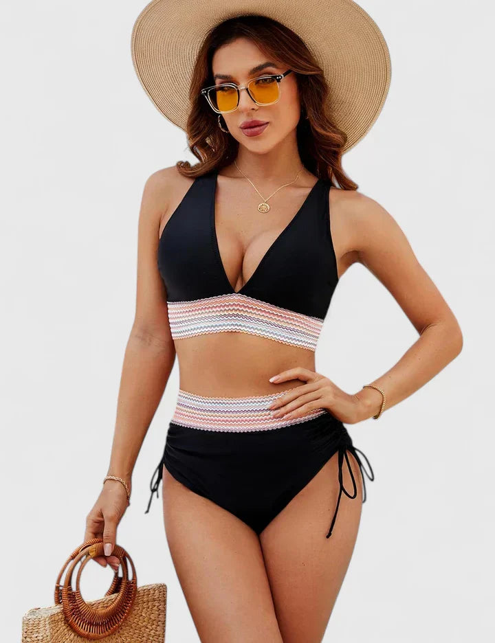 Lily | High Waisted Bikini Set Halter V Neck