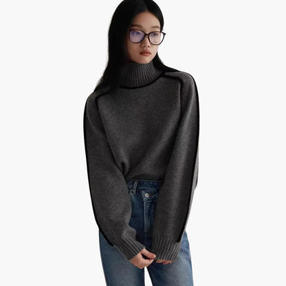 Marlowe | Women's Turtleneck Contrast Trim Relaxed Sweater