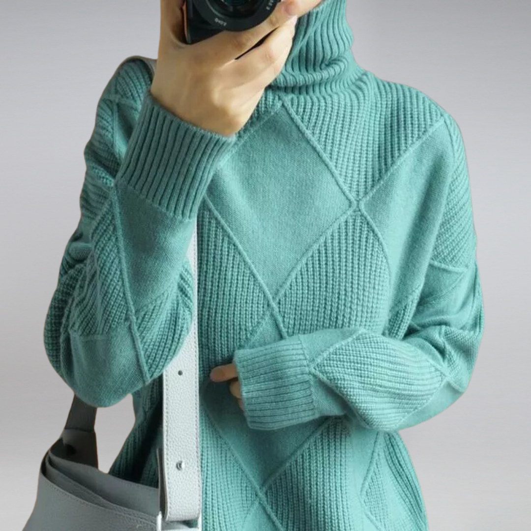 Elowen | Women's Oversized Turtleneck Textured Knit Jumper