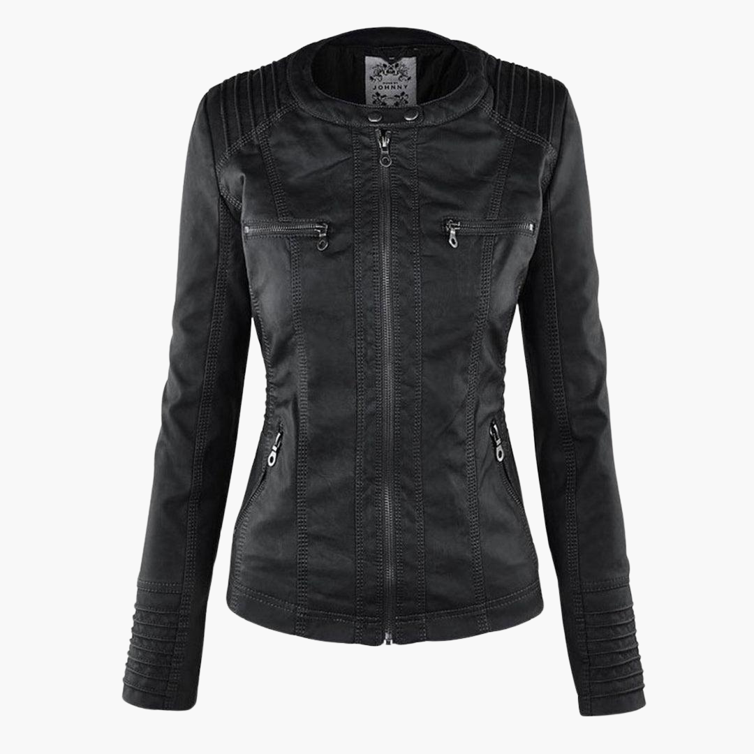Harlow | Women's Faux Leather Hooded Zip-Up Moto Jacket