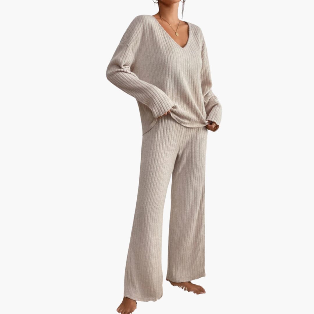 Neutral Haven | Women's Ribbed Knit Lounge Set