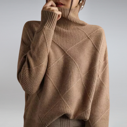 Elowen | Women's Oversized Turtleneck Textured Knit Jumper
