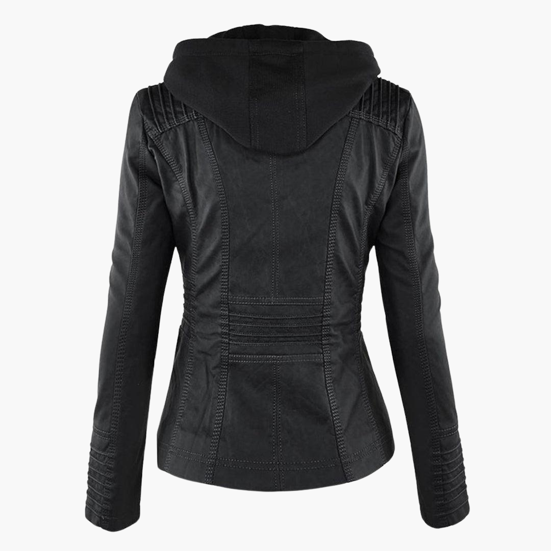 Harlow | Women's Faux Leather Hooded Zip-Up Moto Jacket