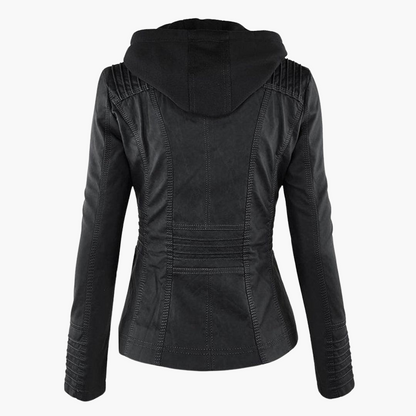 Harlow | Women's Faux Leather Hooded Zip-Up Moto Jacket