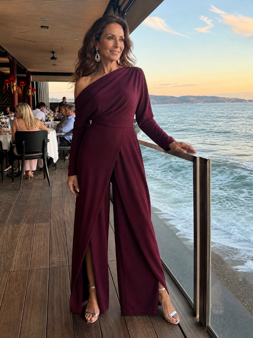 Emily | Women's One Shoulder Wide Leg Draped Jumpsuit