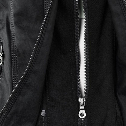 Harlow | Women's Faux Leather Hooded Zip-Up Moto Jacket