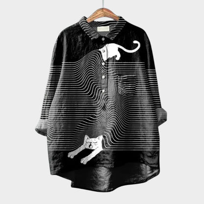Milla | Long Sleeve Dog Print Collared Button Down Relaxed Blouse