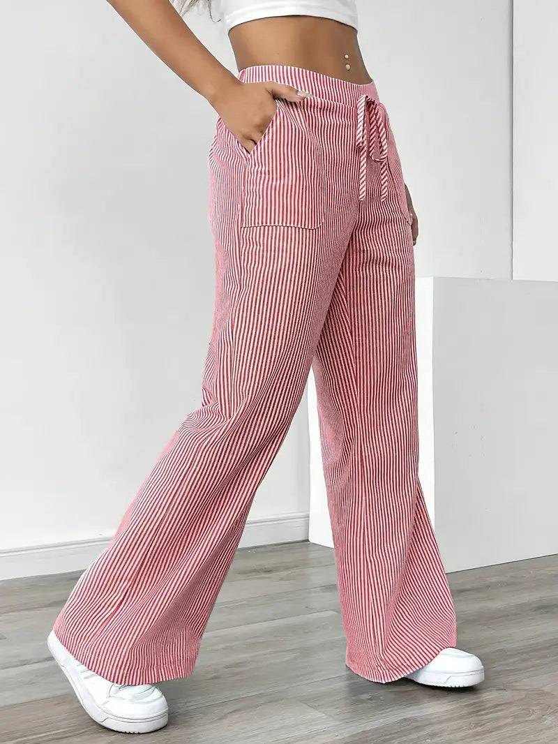 Marisol | Women's Wide Leg Striped Drawstring Beach Pants
