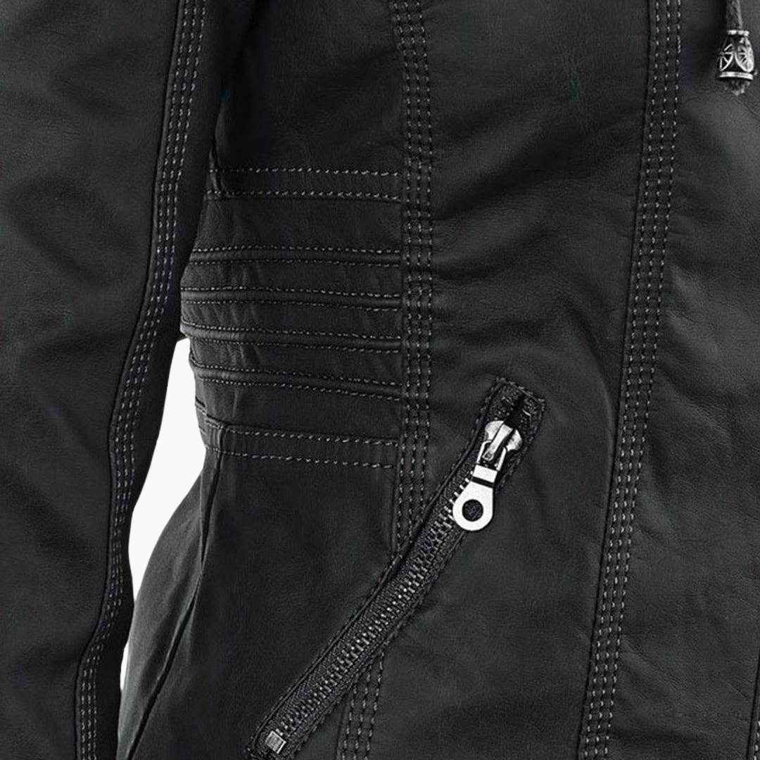 Harlow | Women's Faux Leather Hooded Zip-Up Moto Jacket