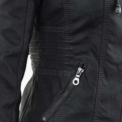 Harlow | Women's Faux Leather Hooded Zip-Up Moto Jacket
