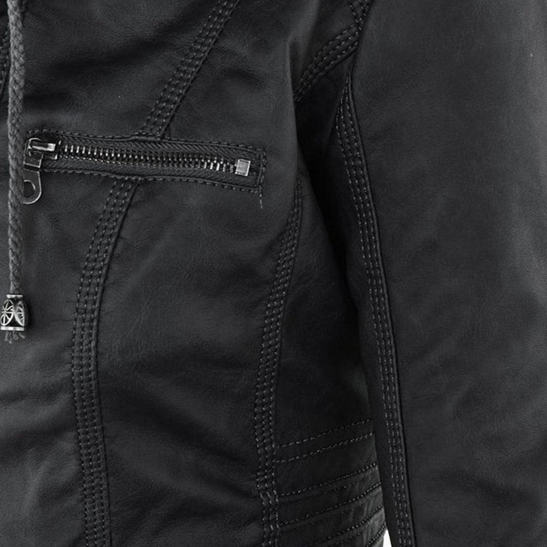 Harlow | Women's Faux Leather Hooded Zip-Up Moto Jacket