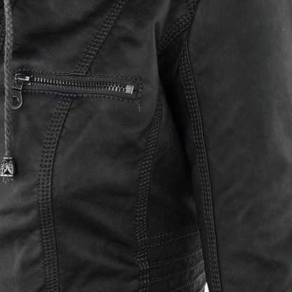 Harlow | Women's Faux Leather Hooded Zip-Up Moto Jacket